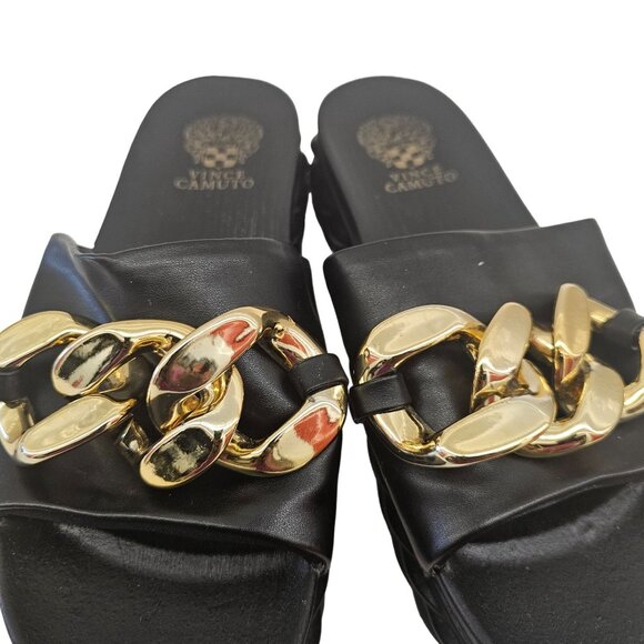Vince Camuto Black Slides With Gold Chain Detail - Size 10 - Picture 5 of 13